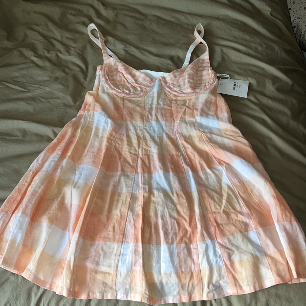 For Love And Lemons Peach Plaid Mini Dress - Picture 4 of 10